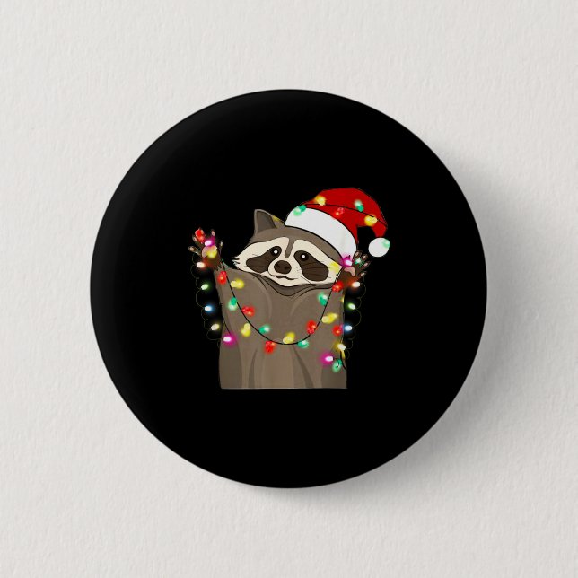 Christmas Racoon Swea,funny Christmas Lights Racco Button (Front)