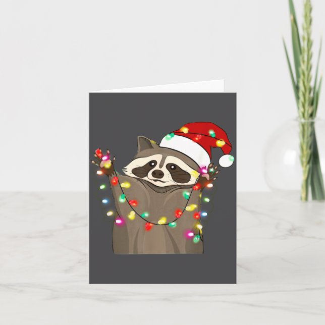 Christmas Racoon Swea,funny Christmas Lights Racco Card (Front)