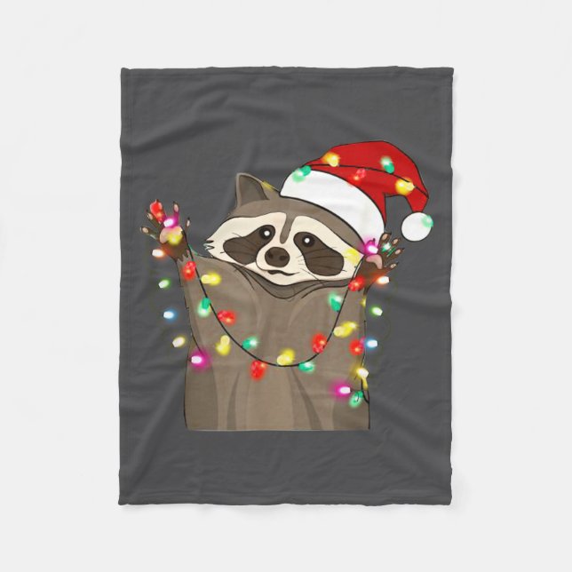 Christmas Racoon Swea,funny Christmas Lights Racco Fleece Blanket (Front)