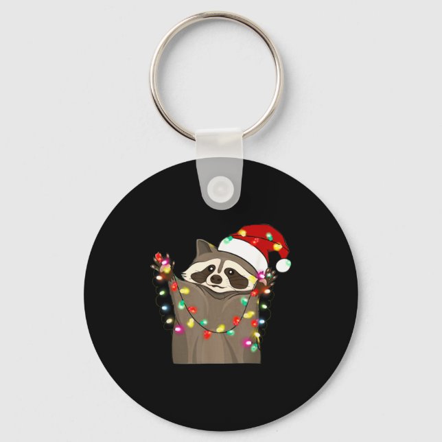 Christmas Racoon Swea,funny Christmas Lights Racco Keychain (Front)