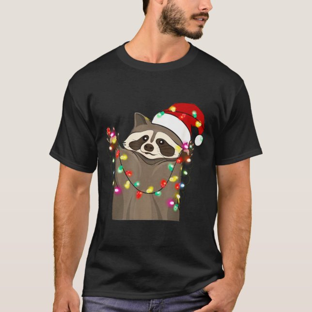 Christmas Racoon Swea,funny Christmas Lights Racco T-Shirt (Front)
