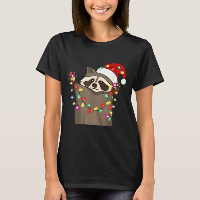 Christmas Racoon Swea,funny Christmas Lights Racco T-Shirt (Front)