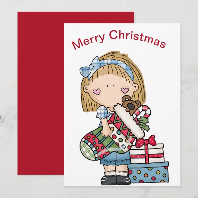 Christmas Rag doll Holding A Stocking  Holiday Card (Front/Back)