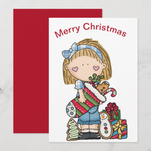 Christmas Rag doll Holding A Stocking Holiday Card