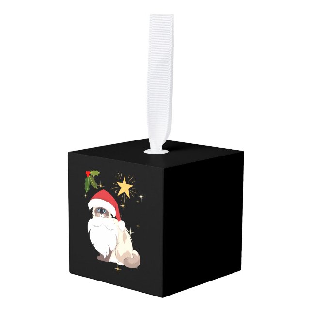 Christmas Ragdoll cat   Cube Ornament (Front Angled)
