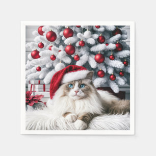 Christmas Ragdoll Cat In a Santa Hat Napkins