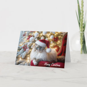 Christmas Ragdoll Cat On a Vintage Chair Card
