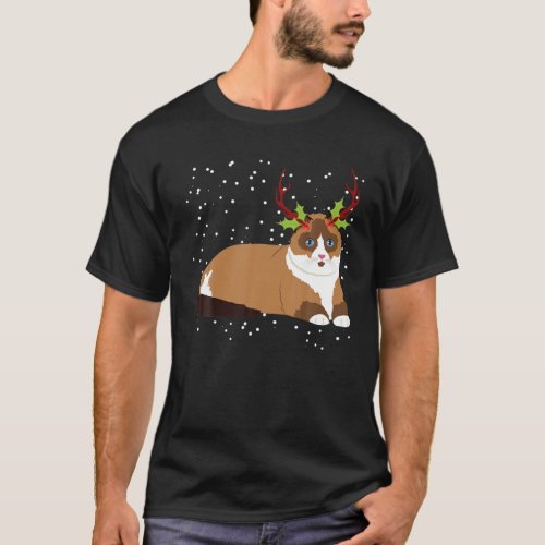 Christmas Ragdoll Cat Reindeer Antlers T_Shirt