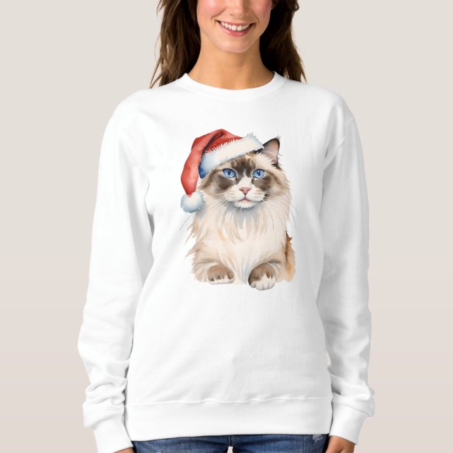 Christmas Ragdoll cat Watercolor Sweatshirt (Front)