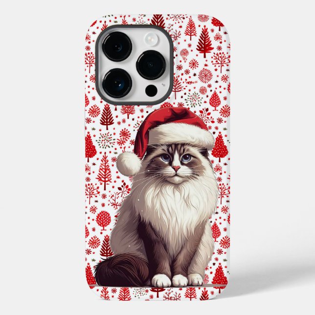 Christmas Ragdoll cat, Xmas Santa Ragdoll kitten Case-Mate iPhone Case (Back)