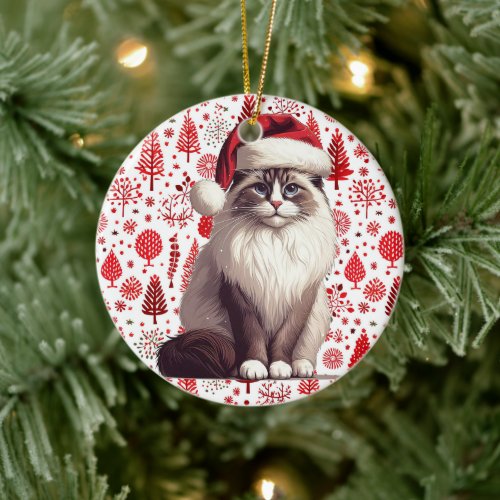 Christmas Ragdoll cat Xmas Santa Ragdoll kitten Ceramic Ornament