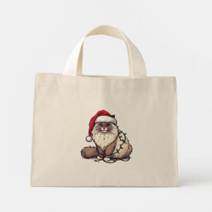 Christmas Ragdoll cat, Xmas Santa Ragdoll kitten Mini Tote Bag