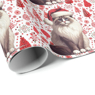 Christmas Ragdoll cat, Xmas Santa Ragdoll kitten Wrapping Paper