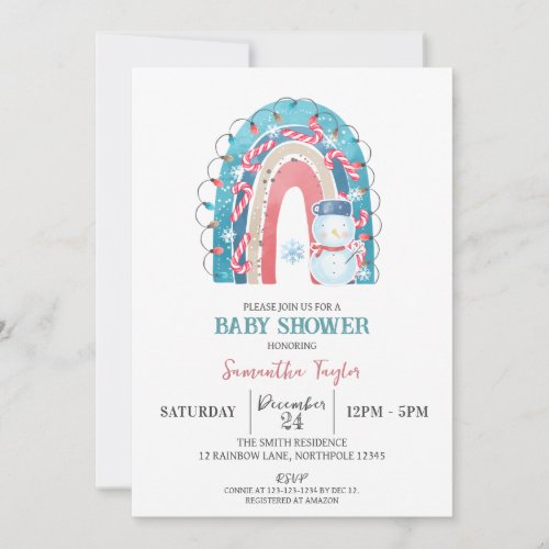 Christmas Rainbow Baby Shower Snowman Invitation