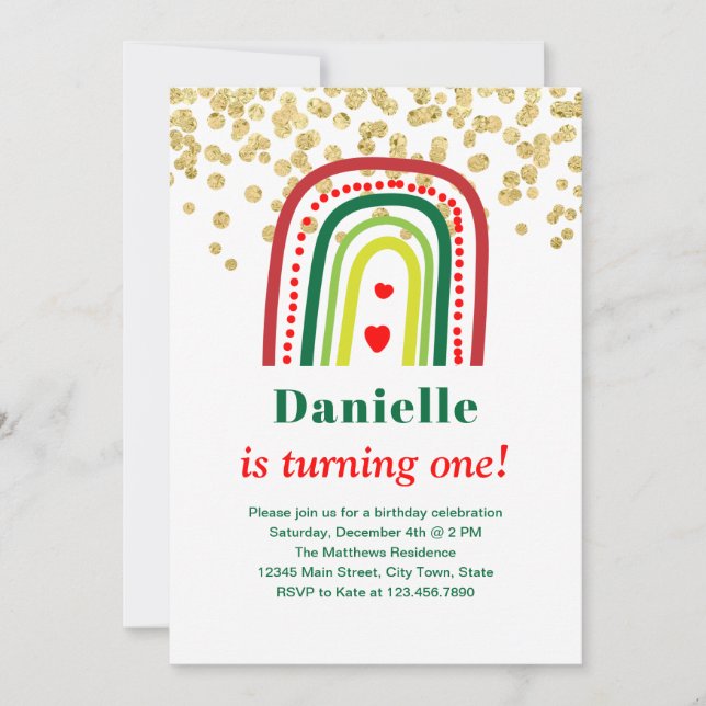 Christmas Rainbow Birthday Invitation (Front)