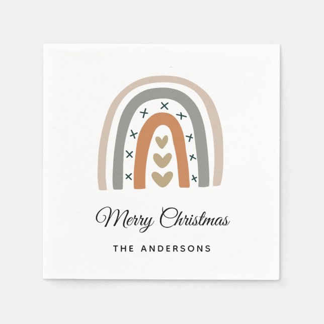 Christmas rainbow brown beige gray white napkins (Front)