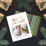 Christmas rainbow colorful bright 1 photo modern holiday card<br><div class="desc">1 Photo Christmas rainbow colorful stripe all is bright fun family holiday collection.</div>