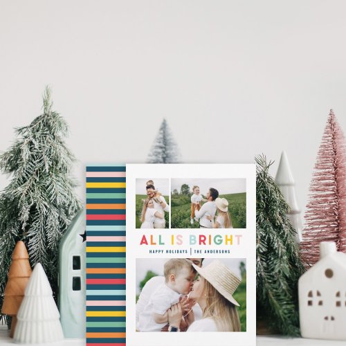 Christmas rainbow colorful fun 3 photo modern holiday card