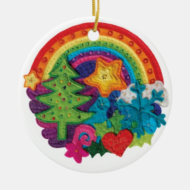 Christmas Rainbow Decoration - A Funky Felt Design (Front)