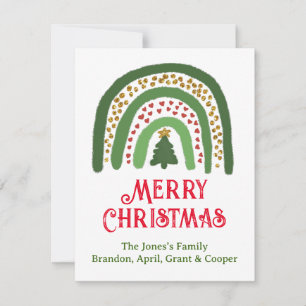 Christmas rainbow glitter red gold green note card