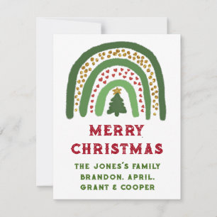 Christmas rainbow glitter red gold green note card