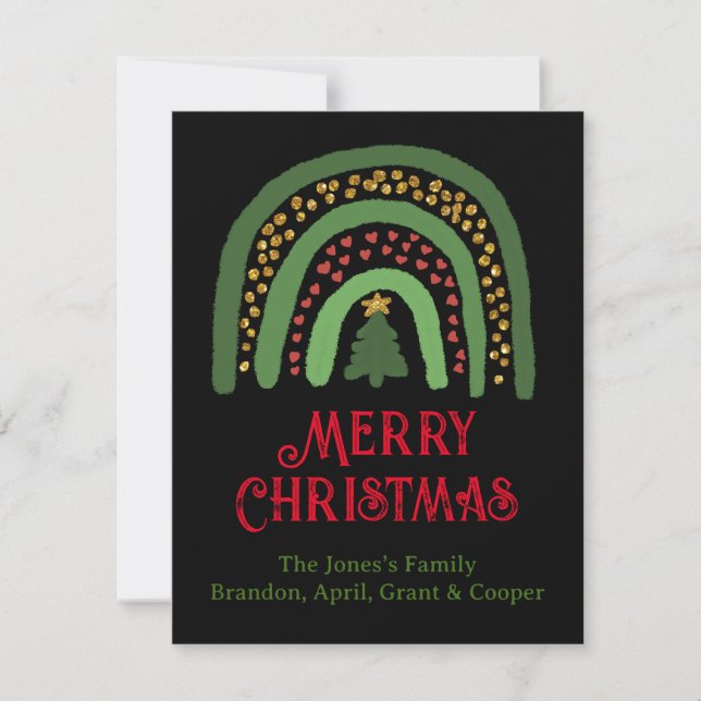 Christmas rainbow glitter red gold green note card (Front)
