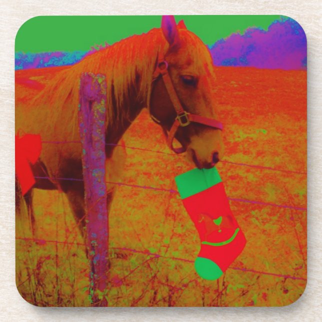 Christmas Rainbow Horse Beverage Coaster (Front)