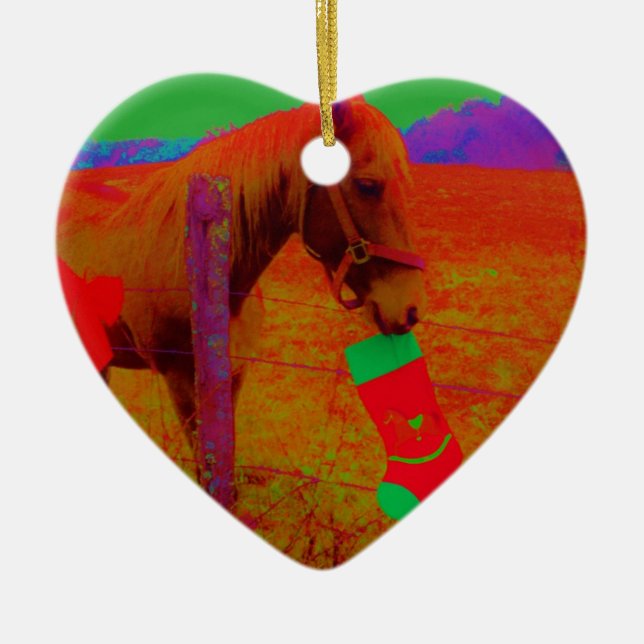 Christmas Rainbow Horse Ceramic Ornament (Front)