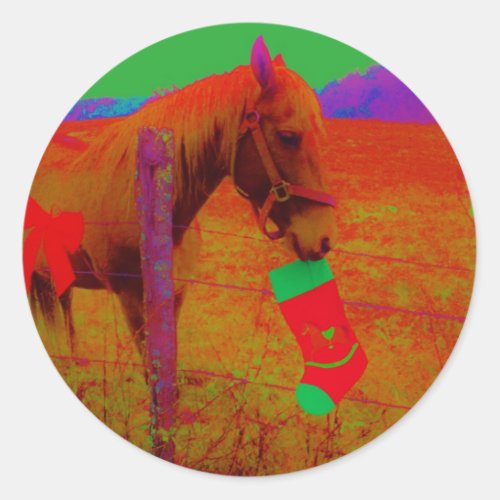 Christmas Rainbow Horse Classic Round Sticker