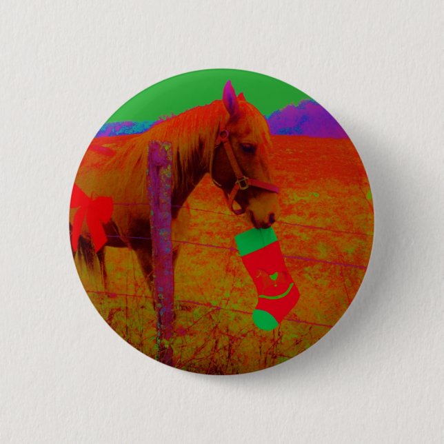 Christmas Rainbow Horse Pinback Button (Front)