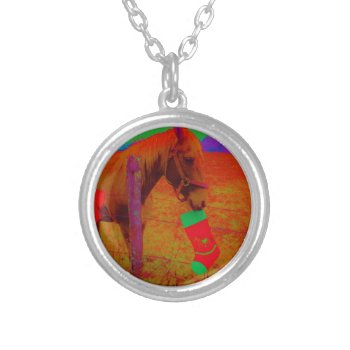 Christmas Rainbow Horse Silver Plated Necklace by Horse_Lovers at Zazzle