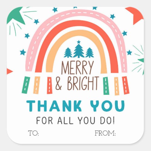 Christmas Rainbow Merry and Bright  Square Sticker