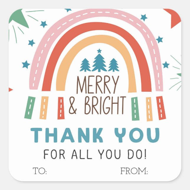 Christmas Rainbow Merry and Bright  Square Sticker (Front)