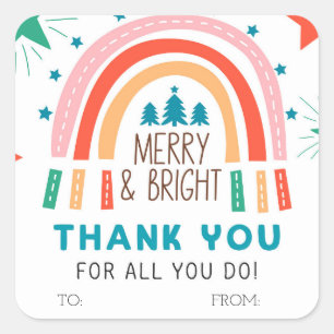Christmas Rainbow Merry and Bright Square Sticker