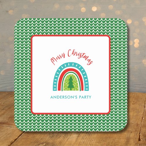 Christmas rainbow personalized square paper coaster