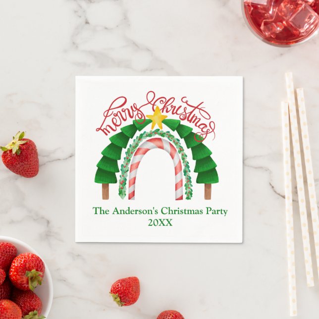Christmas Rainbow Red Green Christmas Party Napkins (Insitu)