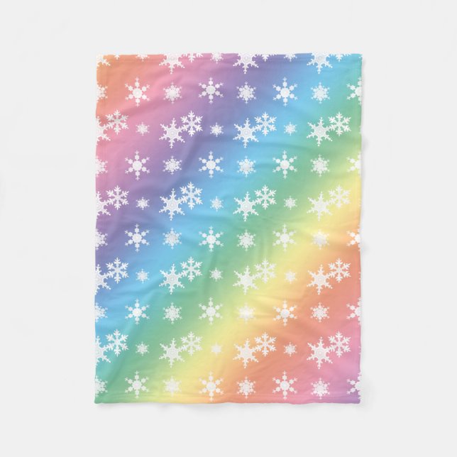 Christmas rainbow snowflakes pattern fleece blanket (Front)