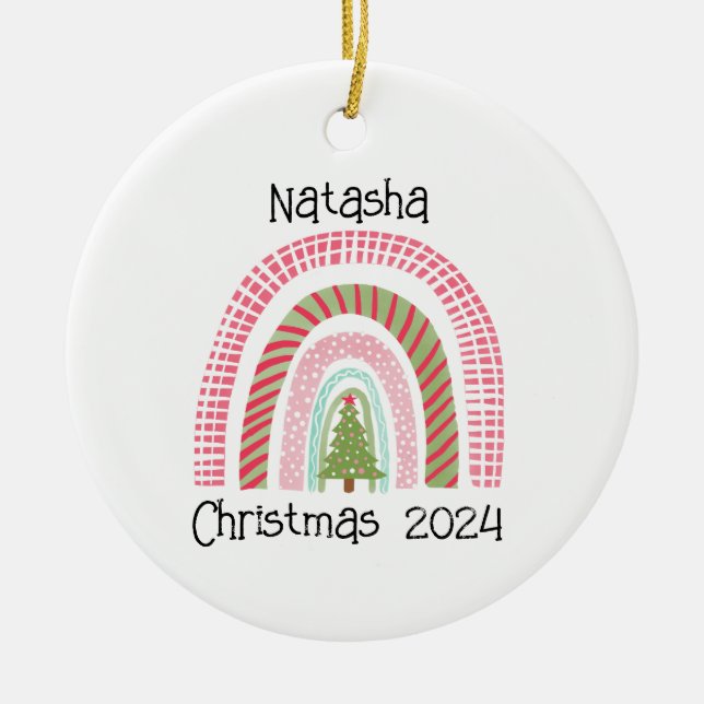 Christmas Rainbow Tree Personalized Ornament (Front)
