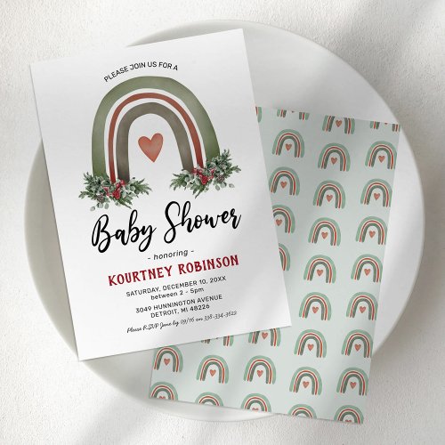 Christmas Rainbow Winter Baby Shower Invitation