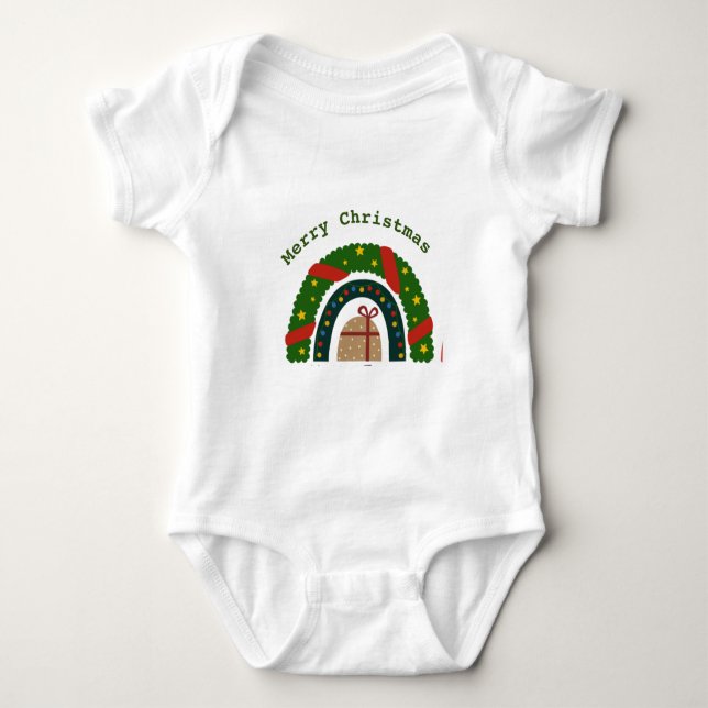 Christmas Rainbow With A Present  Baby Bodysuit (Front)