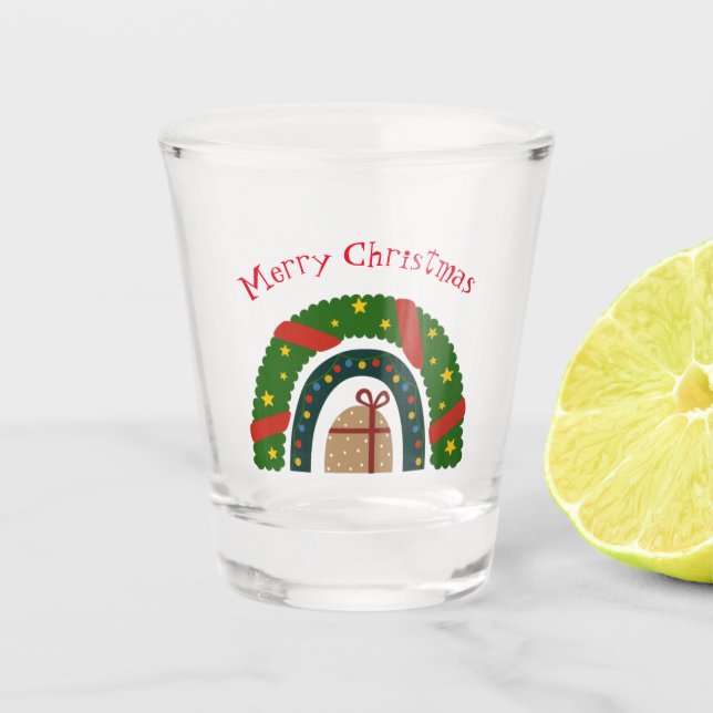 Christmas Rainbow With a Present  Shot Glass (Front)