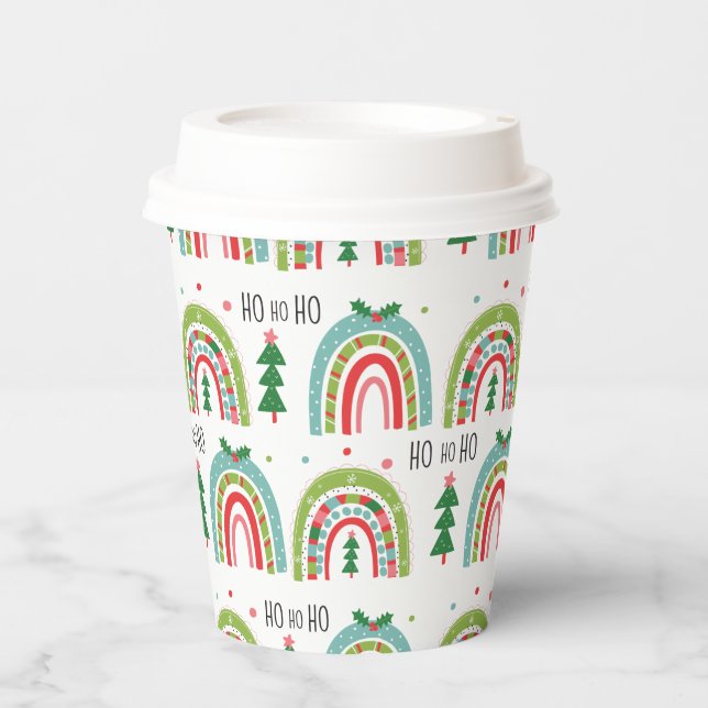 Christmas Rainbows and trees holiday Paper Cups (Front)