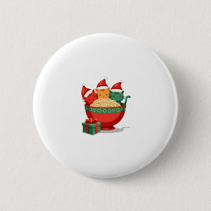 Christmas Ramen Cat Santa Anime Meow Kitty Meow Ca Button