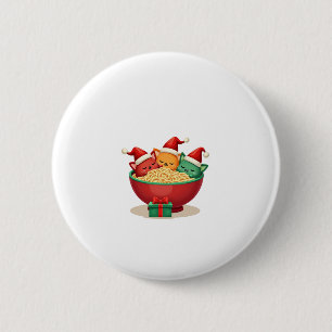 Christmas Ramen Cat Santa Anime Meow Kitty Meow Ca Button