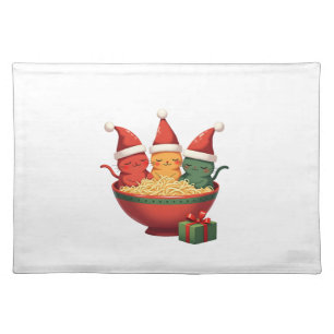 Christmas Ramen Cat Santa Anime Meow Kitty Meow Ca Cloth Placemat