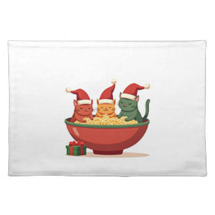 Christmas Ramen Cat Santa Anime Meow Kitty Meow Ca Cloth Placemat