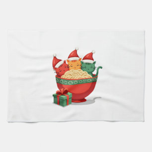 Christmas Ramen Cat Santa Anime Meow Kitty Meow Ca Kitchen Towel