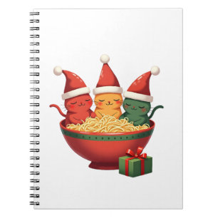 Christmas Ramen Cat Santa Anime Meow Kitty Meow Ca Notebook