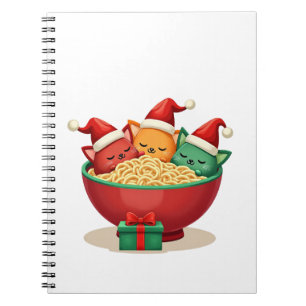 Christmas Ramen Cat Santa Anime Meow Kitty Meow Ca Notebook