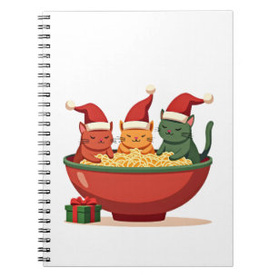 Christmas Ramen Cat Santa Anime Meow Kitty Meow Ca Notebook